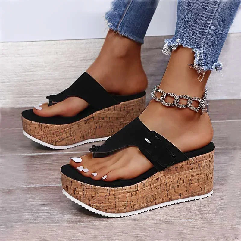 Women'S Wedge Platform Sandals Women Summer Shoes Flip Flops 2025 Ladies 7.5Cm Thick Bottom Casual Slippers Shoe Black White