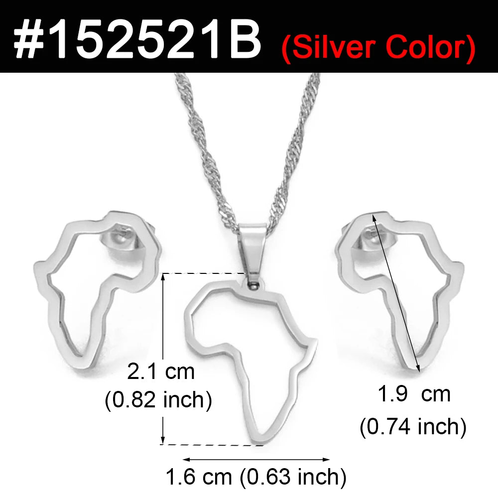 SMALL African Outline Map Necklaces Stud Earrings Sets Gold Color Stainless Steel Africa Map Jewelry Party Sets #152521