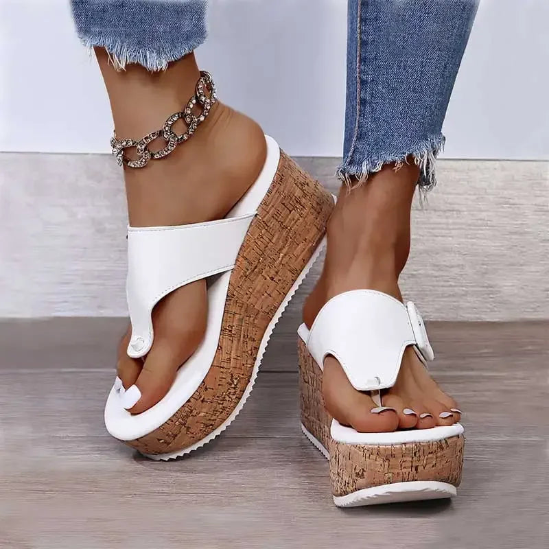 Women'S Wedge Platform Sandals Women Summer Shoes Flip Flops 2025 Ladies 7.5Cm Thick Bottom Casual Slippers Shoe Black White