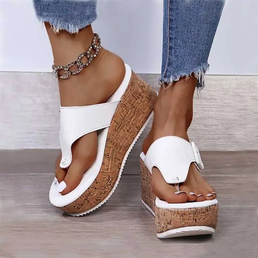 Women'S Wedge Platform Sandals Women Summer Shoes Flip Flops 2025 Ladies 7.5Cm Thick Bottom Casual Slippers Shoe Black White