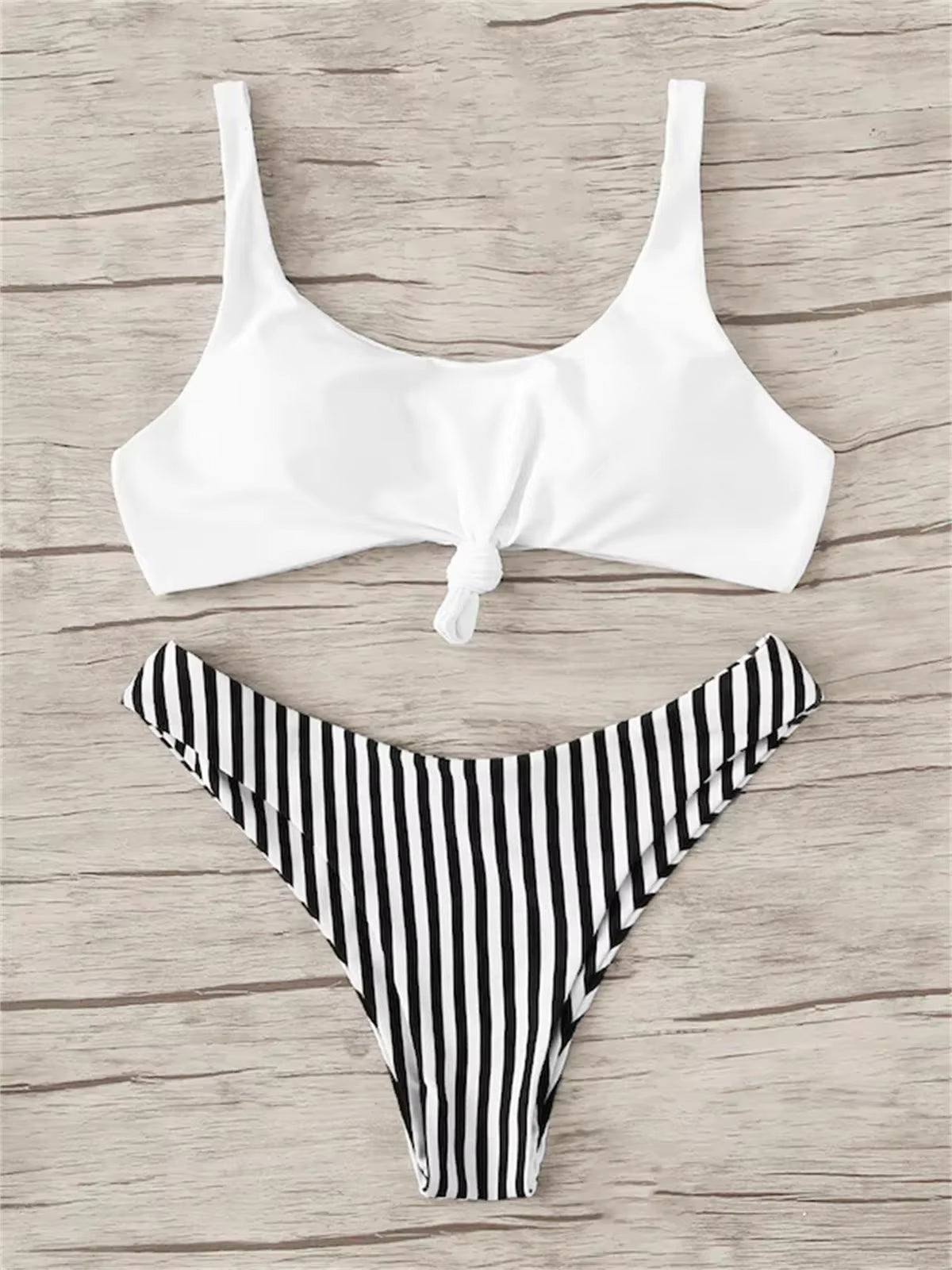 Sexy Micro Bikini 2026 Women Swimsuit Scoop Neck Striped Swimwear Knot Bow Fringe Summer Beachwear Bathing Suit Push up Biquini