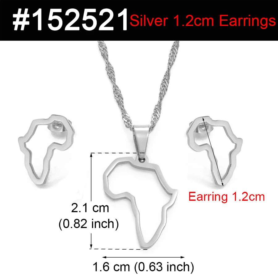SMALL African Outline Map Necklaces Stud Earrings Sets Gold Color Stainless Steel Africa Map Jewelry Party Sets #152521