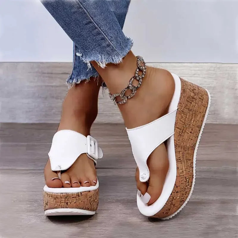 Women'S Wedge Platform Sandals Women Summer Shoes Flip Flops 2025 Ladies 7.5Cm Thick Bottom Casual Slippers Shoe Black White