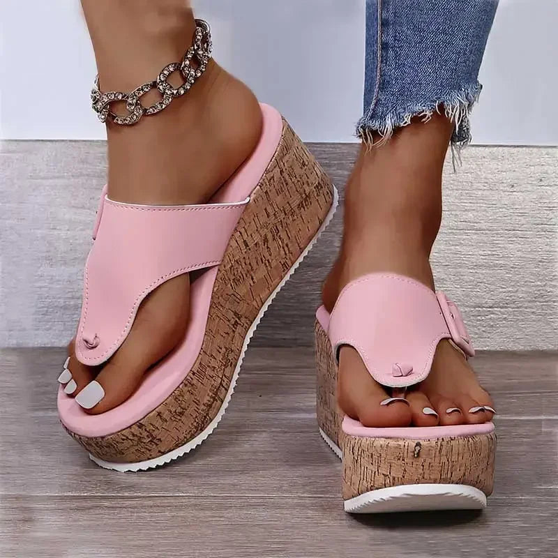 Women'S Wedge Platform Sandals Women Summer Shoes Flip Flops 2025 Ladies 7.5Cm Thick Bottom Casual Slippers Shoe Black White