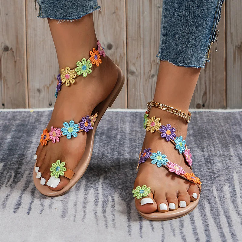 2026 White Lace Sandals Women Flip Flops Flat Sandals Women Bohemia Beach Shoes Women plus Size Summer Fashion Woman WSH3628