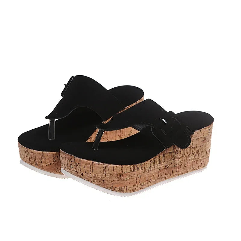 Women'S Wedge Platform Sandals Women Summer Shoes Flip Flops 2025 Ladies 7.5Cm Thick Bottom Casual Slippers Shoe Black White