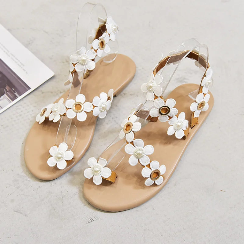 2026 White Lace Sandals Women Flip Flops Flat Sandals Women Bohemia Beach Shoes Women plus Size Summer Fashion Woman WSH3628