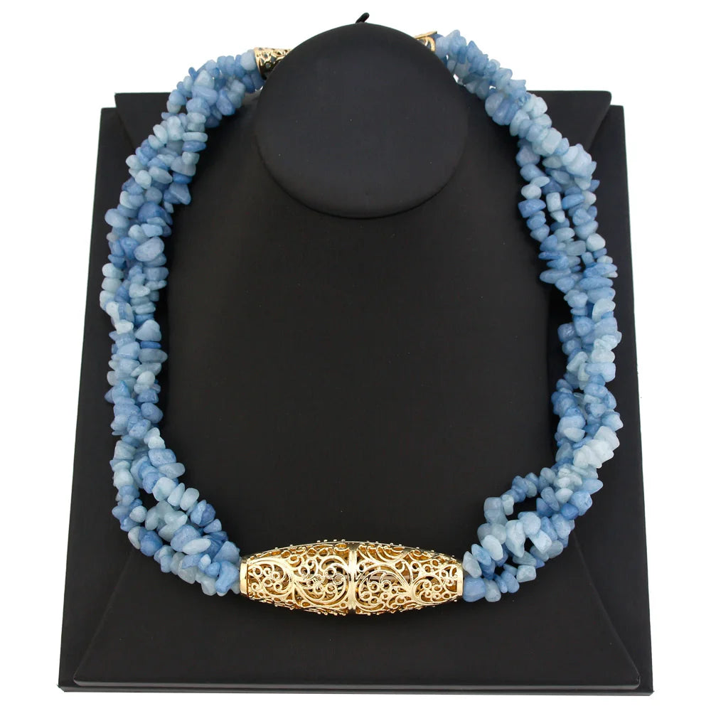 Sunspicems Light Blue Moroccan Belt Women Multilayer Stone Chain Necklace Choker Caftan Belt Jewelry Algeria Bride Jewelry Sets